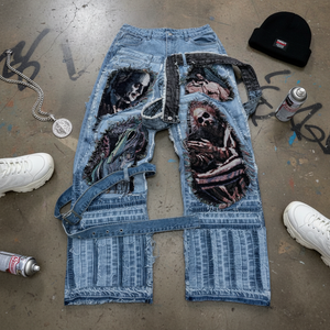 Pantalones vaqueros de hombre rasgados de color liso estilo holgado urbano Hip Hop, pantalones vaqueros acampanados para hombre con logo personalizado, ¡gran oferta! - Product Image 3