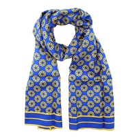 Écharpe en soie longue pour femmes et jeunes filles, motif blocs bleus et dorés, impression numérique personnalisée, vente en gros Chine