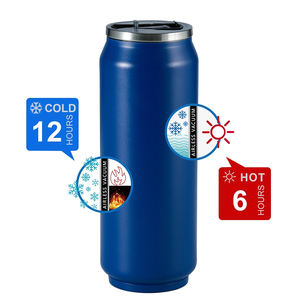 زجاجة ستانلس ستيل مزدوجة الجدار بتصميم علبة كولا، بملمس ناعم، عازلة للحرارة، للبيرة والمشروبات الغازية، مع غطاء وماصة - Product Image 2