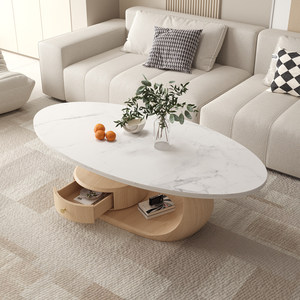 Mesa de Centro Ovalada con Espacio de Almacenamiento, Diseño Moderno, Ecológico y Duradero, Mueble para Sala de Estar para Espacios Pequeños - Product Image 5