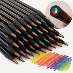 Paquete a Granel de Lápices Multicolor de 7 Pulgadas con Mango de Madera Negra, 7 Colores, Diseño Arcoíris, Logotipo Personalizable, Marca OEM/ODM - Product Image 1