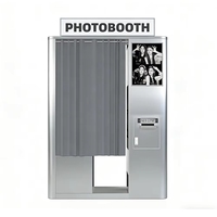 Cabina de Fotos con Adhesivos de Acero Inoxidable, Máquina Expendedora Todo en Uno de Autoservicio con Impresora y Pantalla Táctil
