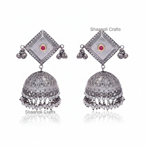 ต่างหู jhumka ชุบเงินทำด้วยมือสำหรับผู้หญิงต่างหูเพชรทองเหลืองรูปทรงเรขาคณิตประดับมุกสำหรับงานแต่งงานงานหมั้น - Product Image 1