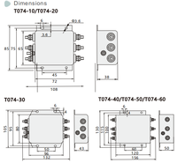 Filtre de ligne d'alimentation CA triphasé triphasé SiRON T074 380/440V 10A~60A certifié CE RoHS 1500VDC ligne à ligne