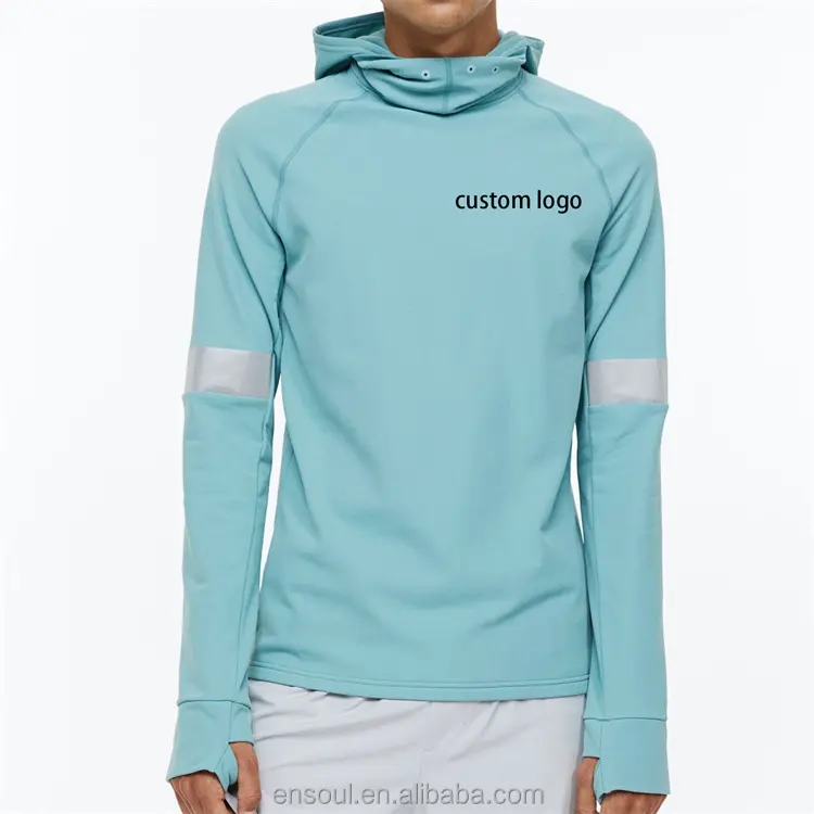 OEM Custom Custom Logo Blue Regular-fit reflective details Running Hoodie for Men