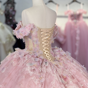 Vestidos de Quinceañera Jancember 6840 Rosa Brillante con Estampados Florales para Chicas de 15 Años - Product Image 6