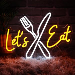 Let's Eat Letreros Neon LED indoor hanging ambient light shop <b>sign</b> wall decoration light entrance indicator light luminous <b>sign</b> - Product Image 1
