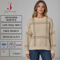 Pull en tricot à carreaux pour femme Joydressing, col rond, manches longues, décontracté, pour la vente en gros aux boutiques