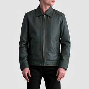 Chaqueta de Invierno de Cuero Verde Oliva con Cremallera Personalizada, Impermeable, Ecológica, Clásica, Informal, para Propietarios de Boutiques de Moda - Product Image 1
