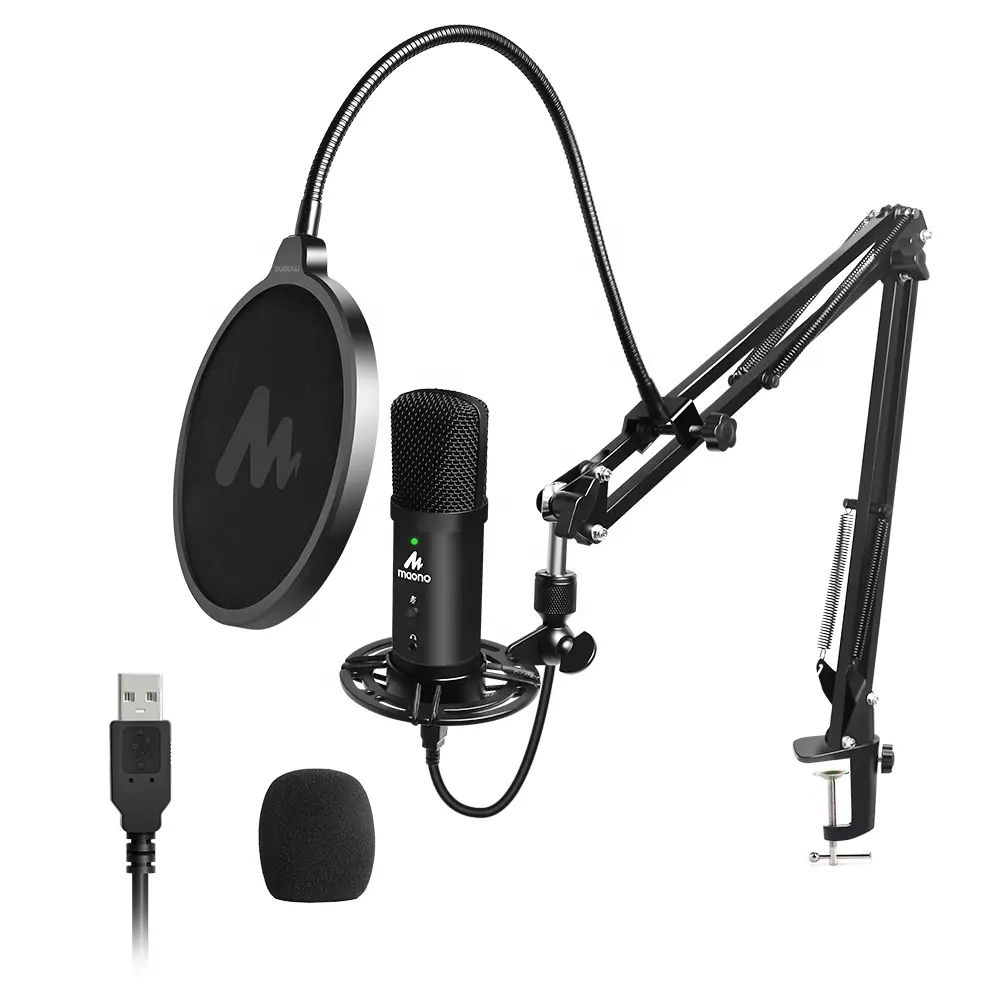 Maono studio microfone de estúdio com eco, gravação de volume, condensador, com monitoramento e podcast