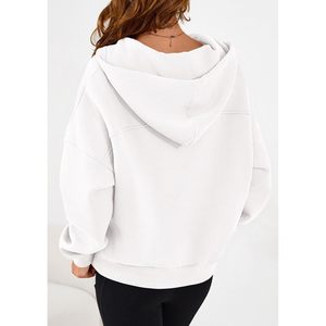 Sweat-shirt à capuche court en polaire pour femme, pull à quart de zip, haut à manches longues, vêtements d'hiver - Product Image 4