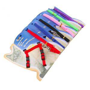 猫、フェレット、ペット用調節可能で通気性のあるポリエステル製チェストハーネスベストとリードセット、11色展開 - Product Image 4