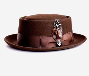 En Stock Sombrero Pork Pie de Moda 2025 para Hombre y Mujer, Sombrero Fedora de Fieltro de Lana al por Mayor con Pluma - Product Image 4