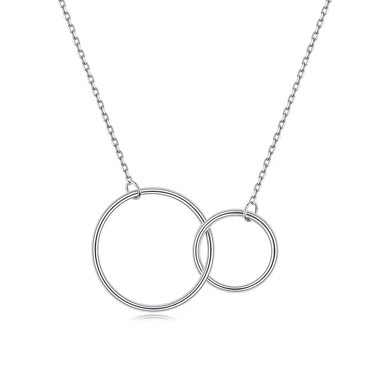 Dubbele Cirkel Sieraden S925 Sterling Zilver Twee Grijpende Infinity Cirkels Hanger Ketting Voor Dames