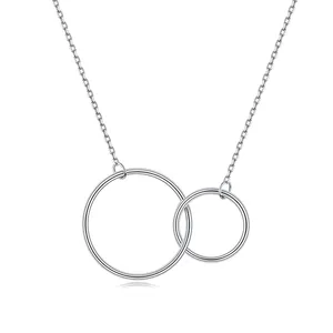 Double Circle Jewelry S925 Sterling Silver Two Interlocking Infinity Circles Pendant Necklace for ladies