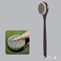 Brosse de bain à tête ronde en poils de sanglier naturels, manche long en bois de Sapele, poignée antidérapante avec boucle de suspension, exfoliante pour le corps sous la douche