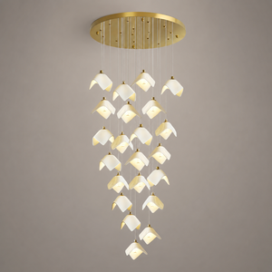 Lustre long en céramique personnalisé à plusieurs têtes, luminaire suspendu pour villa, duplex, plafond haut, escalier, hall d'entrée - Product Image 4