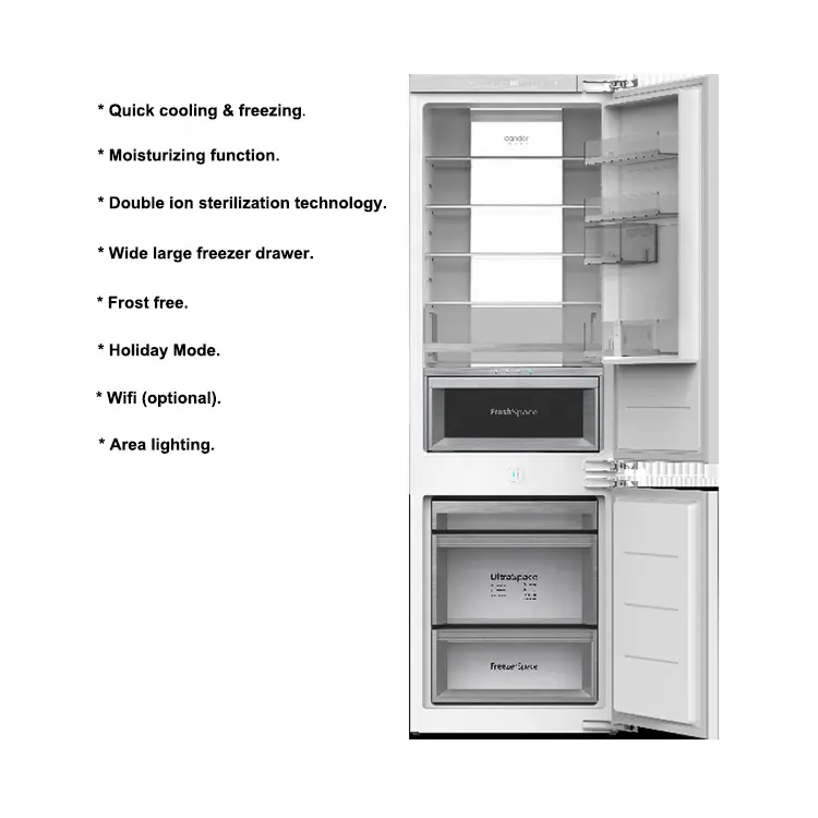 OEM مخصص 1770(H)* 556(W)* 545(D)mm طويل القامة المتكاملة الثلاجة الفريزر مزدوجة بنيت في أجهزة مطبخ 275L قدرة