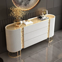 Buffet de luxe léger laqué, meuble de rangement avec plateau en pierre frittée de haute qualité, mobilier moderne en acier inoxydable pour la maison