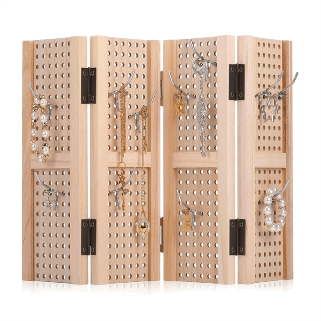 Hot Selling Eco-Friendly Customizable Solid Wood Jewelry Earring Keychain Display Racks Wooden Pegboard Stand for Retail Craft