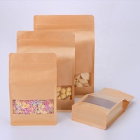 Sachets Doypack en papier kraft brun thermoscellables avec fenêtre dépolie, scellage huit côtés, fermeture éclair, recyclables pour emballage alimentaire