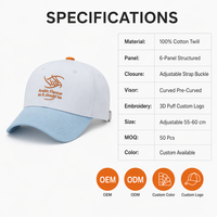 Casquette de baseball en sergé personnalisée blanche de luxe brodée en 3D, réglable, unisexe, vente en gros, OEM