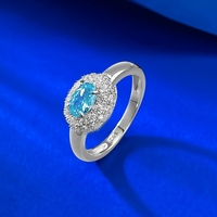 Bague ovale en argent S925 4*6mm bleu mer clair
