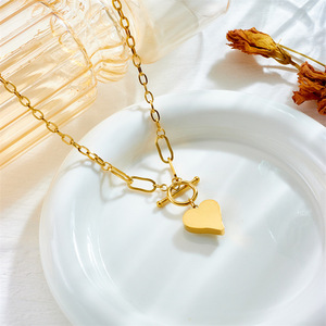 Crystal Heart Pendant Necklace Gold Chain Ot Buckle Faceted Iridescent Everyday Wear - Product Image 2