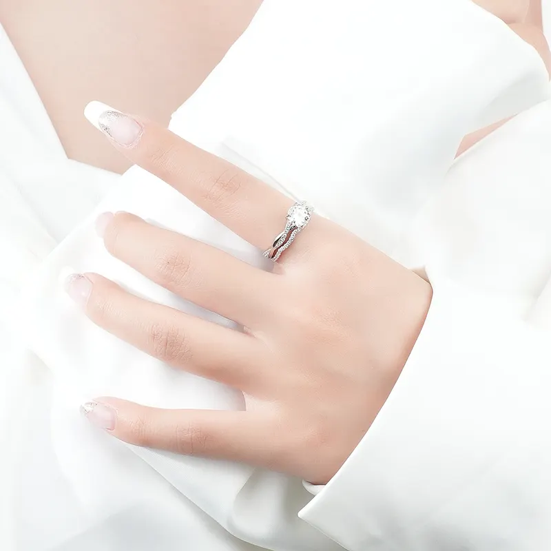 Luxury White Gold Engagement Band 1 Ct Round Brilliant Cut Moissanite Diamond Wedding Ring Set For Women