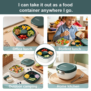 Bol à salade rond en plastique portable 1500 ml 50 oz, récipient alimentaire compatible micro-ondes, boîte à lunch pour adulte, préparation de repas à la salle de sport, régime riche en protéines - Product Image 5