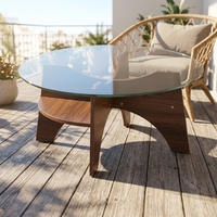 Table basse de salon en bois, style minimaliste et luxueux, avec plateau en verre trempé moderne