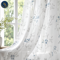 Rideaux semi-transparents à imprimé floral Hb, motif bleu de fleurs et de feuilles, panneaux de fenêtre filtrant la lumière, draperies pour chambre à coucher et salon
