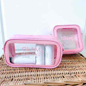 Neceser rosa de cuero Pu, neceser redondo nuevo, neceser de cosméticos, juego de bolsa de viaje de maquillaje impermeable translúcido - Product Image 5