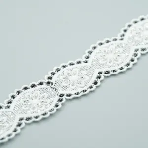 White Lace Trim With Beads Machine Made Guipure Lace Type Polyester Lace Trim