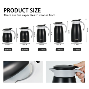 <span class=keywords><strong>OUDON</strong></span> 0.6L Thermos à café isotherme en acier inoxydable avec poignées, design moderne et luxueux, portable pour voyage et usage domestique, compatible eau bouillante - Product Image 2