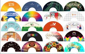 พัดพับขนาดใหญ่รักษ์โลกยี่ห้อ Guansen พร้อมโลโก้สั่งทำ พิมพ์ลาย UV บนผ้าซาตินอ๊อกซ์ฟอร์ด ตกแต่งลายดอกไม้แกะสลัก วัสดุผ้าไหมไผ่ - Product Image 5