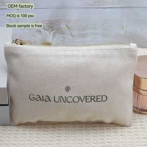 Bán hàng nóng 8oz vải Dây Kéo Túi mỹ phẩm với logo in trang điểm bàn chải quà tặng bông vải túi bông tự nhiên dây kéo túi - Product Image 1