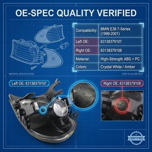 Luz de Señalización de Esquina para <span class=keywords><strong>BMW</strong></span> E38 Serie 7 1999-2001, Lámpara Indicadora Blanca/Ámbar Cristal, 63138379107 63138379108, Venta al Por Mayor de Fábrica - Product Image 6