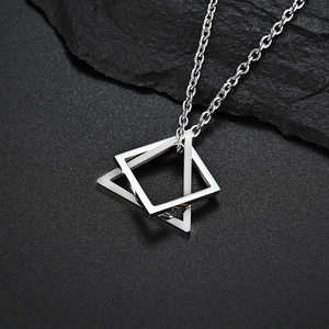 Geometric Pendant Necklace <b>Titanium</b> Steel Unisex Minimalist Design Square Triangle Pattern Fashion Jewelry - Product Image 3