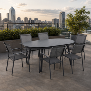 Ensemble de <span class=keywords><strong>table</strong></span> à manger d'extérieur moderne en aluminium, <span class=keywords><strong>table</strong></span> extensible avec <span class=keywords><strong>chaises</strong></span>, design extensible à simple tirage, jardin, patio, <span class=keywords><strong>balcon</strong></span>, parc - Product Image 4