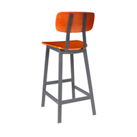 Tabouret de bar carré avec repose-pieds, assise et dossier en contreplaqué courbé, structure métallique thermolaquée, pour îlot de cuisine, bar, vente en gros