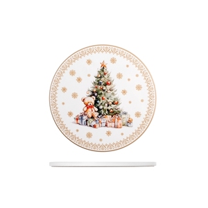 Sottopentola in ceramica a forma di albero di Natale con orsetto e regali, per decorazioni natalizie - Product Image 1