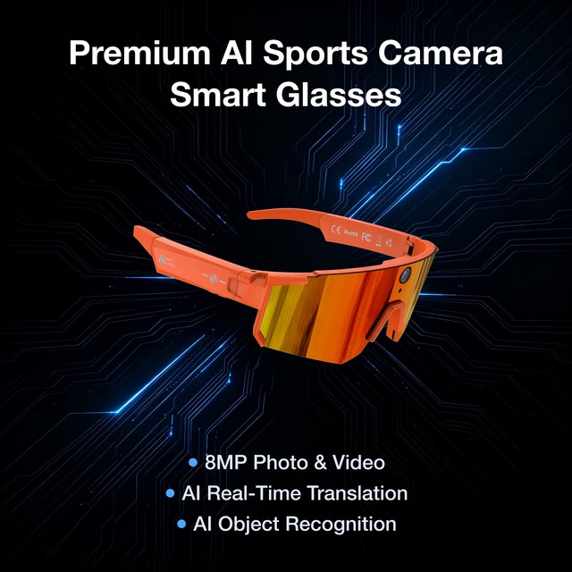 Premium AI Sports Smart Glasses 290mAh Battery 8MP HD First-Person Action Cam EIS Anti-Shake AI Voice Assistant Fast Wi-Fi