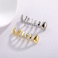 Grillz personnalisés tendance en diamant, plaqué or 18 carats, sertis de zircons, style hip-hop pour les dents