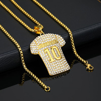 Collier pendentif Maradona 10 en acier inoxydable plaqué or, style hip-hop, motif T-shirt européen et américain, Maradona No. 10
