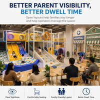 Équipement de terrain de jeu intérieur : Piste routière en plastique, piscine à balles, toboggan bas, sièges rembourrés, espace ouvert, certifié CE, personnalisable, durable pour