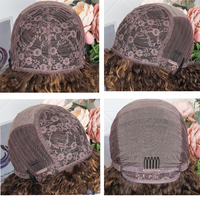 Perruque Afro Bouclée Profonde Ombre Marron Mayqueen10A, Cheveux Humains de Vison Bruts Indiens à Cuticule Entière, Perruques Bob Sans Lacet Frontal Avec Frange