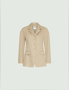 Elegante Blazer Beige de un Solo Botón para Mujer con Solapa con Muescas, Cierre de Cuatro Botones y Bolsillos con Solapa - Product Image 1