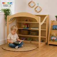 Mobilier moderne en bois pour garderie, coin lecture ouvert avec panneau acrylique inscriptible pour tout-petits, idéal pour crèche Montessori