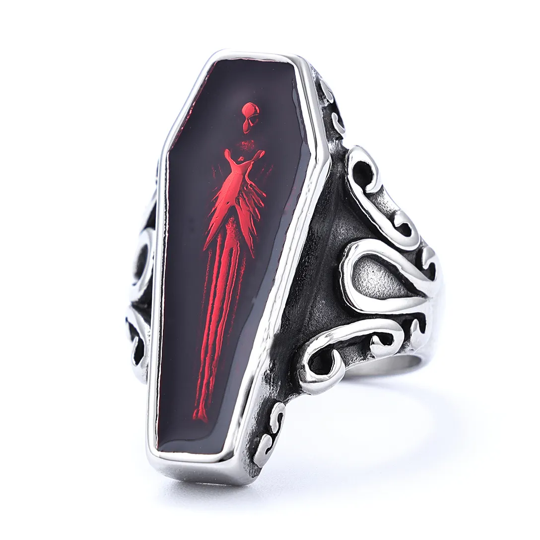 Custom design Halloween gothic jewelry vintage silver purple black red resin enamel vampire skull coffin rings for men women